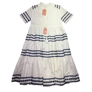 Ivy City Santorini Dress Tiered Ruffle Trim Boho Cottagecore White XL Boho Farm‎